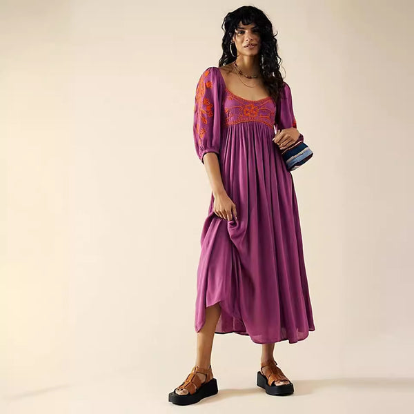 Bohemian FREE Vacation Style Vintage Embroidery Dress