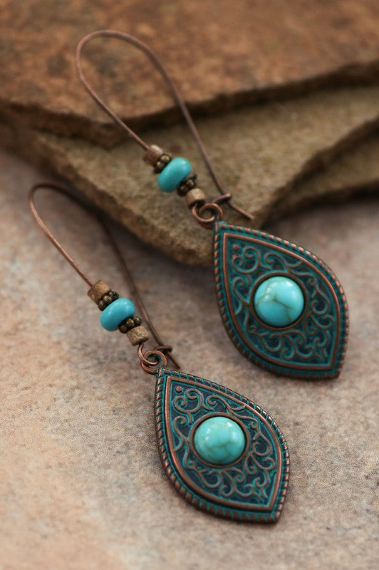 Teal bronze dangle earring *