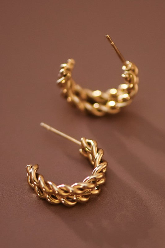 18k Gold Dipped Twisted Hoop Earring stainless steel