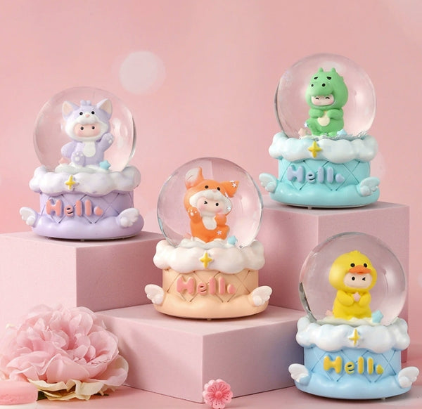 Cute Little Man Glowing Crystal Ball Night Light, LED Color Changing Children's Room Decoration, Mini Birthday Gift Figurine with Touch Sensor (Multi-Color)