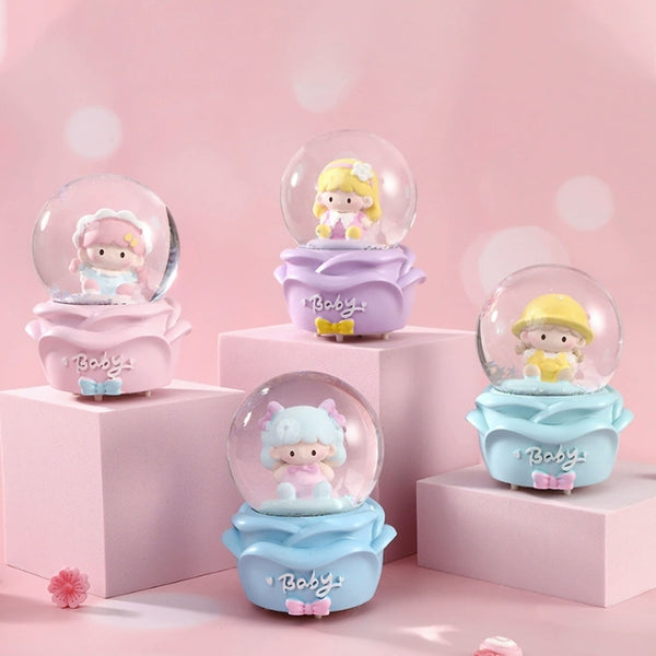 Flower Little Girl Glowing Crystal Ball Night Light, LED Color Changing Kids Room Decoration, Mini Birthday Gift Figurine with Touch Sensor (Multi-Color)