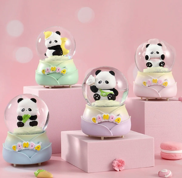 Cute Panda Glowing Crystal Ball Night Light, LED Color Changing Kids Room Decoration, Mini Birthday Gift Figurine with Touch Sensor (Multi-Color)