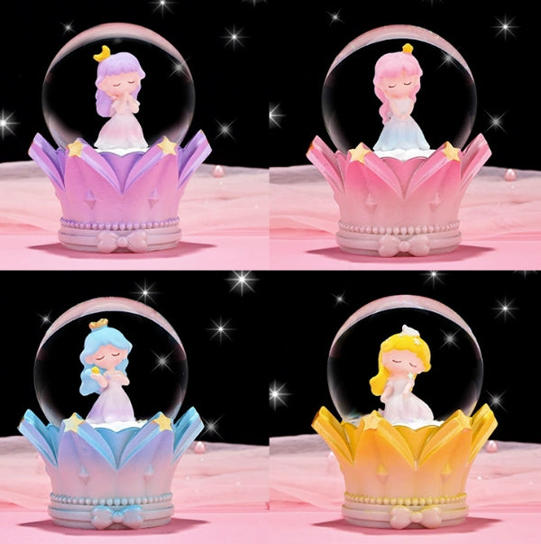 Little Princess Glowing Crystal Ball Night Light, LED Color Changing Kids Room Decoration, Mini Birthday Gift Figurine with Touch Sensor (Multi-Color)
