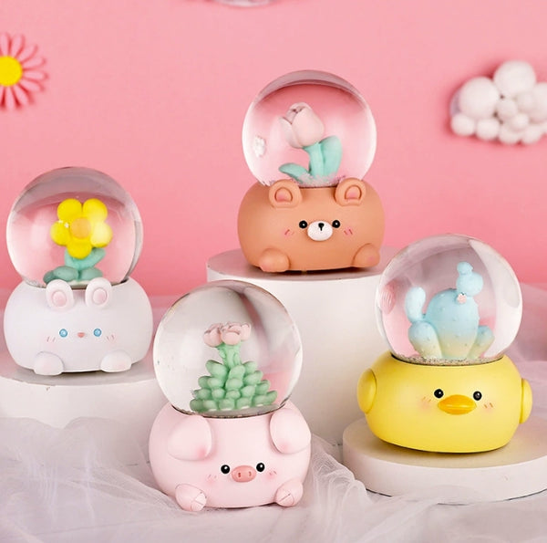 cute animals glowing Crystal ball nightlight, LED color changing kids room decoration, mini birthday gift figurine with touch sensor (multi-color)