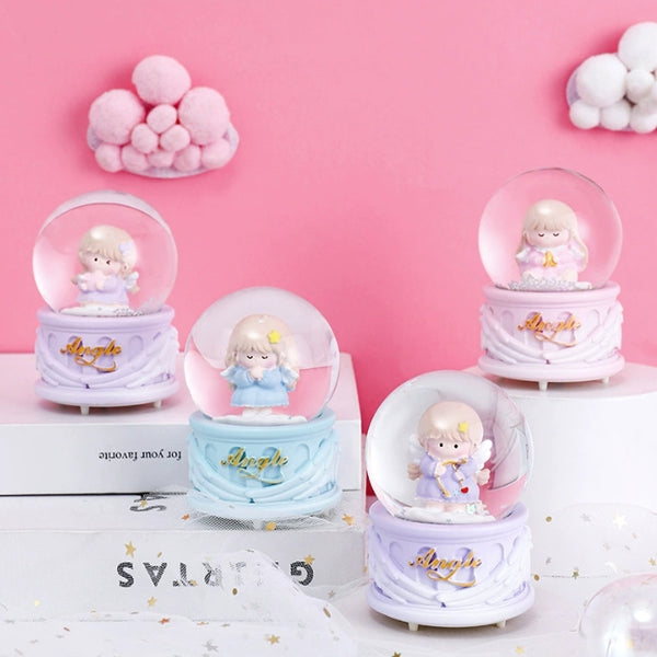 Little Angel Glowing Crystal Ball Night Light, LED Color Changing Kids Room Decoration, Mini Birthday Gift Figurine with Touch Sensor (Multi-Color)