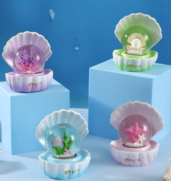 Glowing Shell Crystal Ball Night Light, LED Color Changing Kids Room Decor, Mini Birthday Gift Figurine with Touch Sensor (Multi-Color)