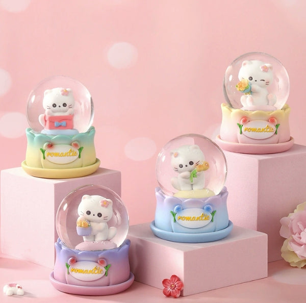 Cute Cat Glowing Crystal Ball Night Light, LED Color Changing Kids Room Decoration, Mini Birthday Gift Figurine with Touch Sensor (Multi-Color)