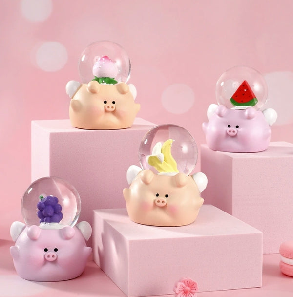 Fruit Piggy Glowing Crystal Ball Night Light, LED Color Changing Kids Room Decoration, Mini Birthday Gift Figurine with Touch Sensor (Multi-Color)