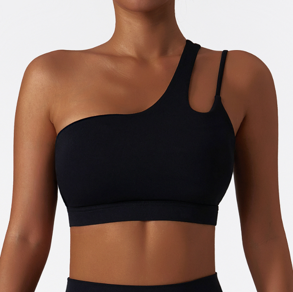 Black Cropped One Shoulder Yoga Cami Top