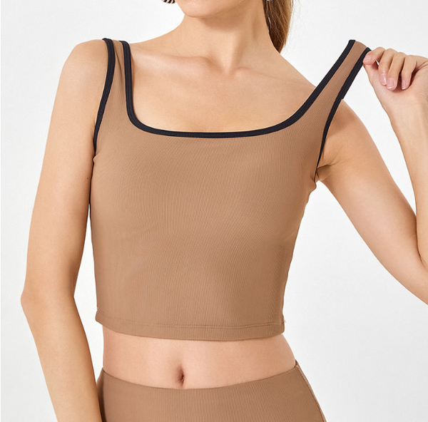 Fixed chest pad threaded camisole yoga vest