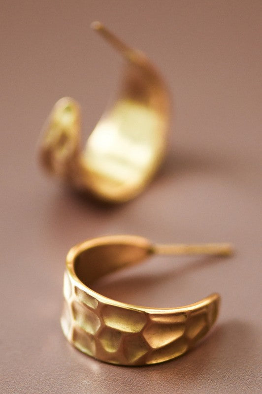 18k Gold Dipped Hammered Hoop Earring stainless steel