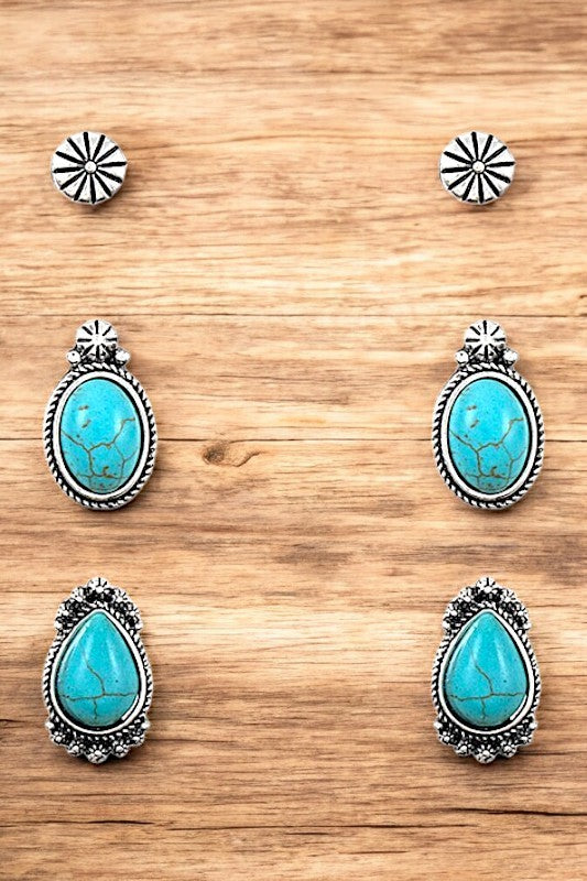 Framed western earring trio turqouise