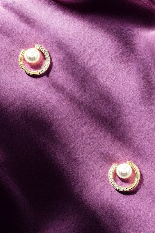 Pearl and Cubic Zircinia Rhinestone sterling silver stud earrings