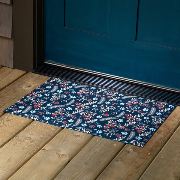 Winter Sprigs & Paws Indoor Outdoor Mat
