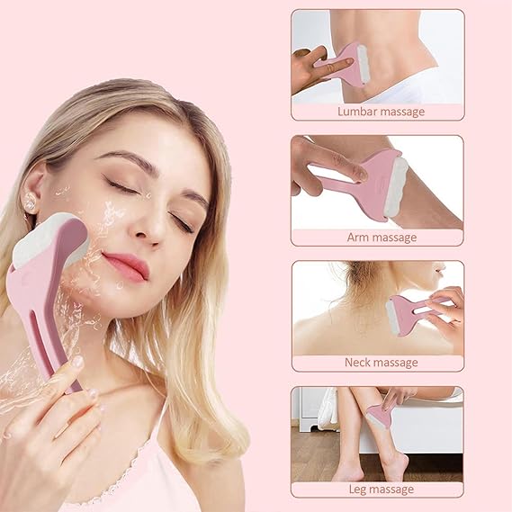 Microsculpt Face, Ice Cooling Roller, Translucent Facial Strips, Brighten Cooling Roller Massager (Pink)
