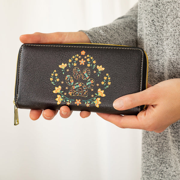 Floral Paw Zip Around Wallet