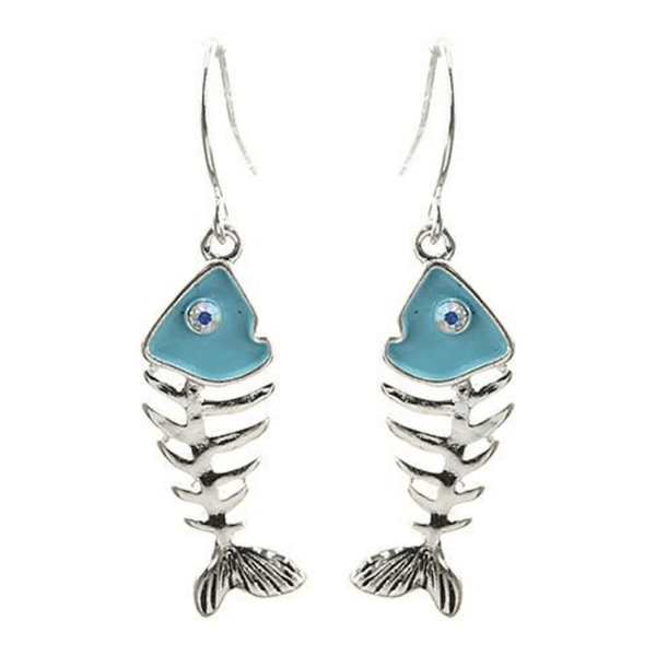 Turquoise & Silver Fish Bone Earrings