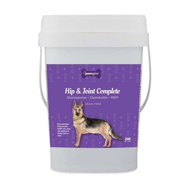 PawsGive Hip and Joint Complete for Dogs with Glucosamine, MSM and Chondroitin, 240 Soft Chews