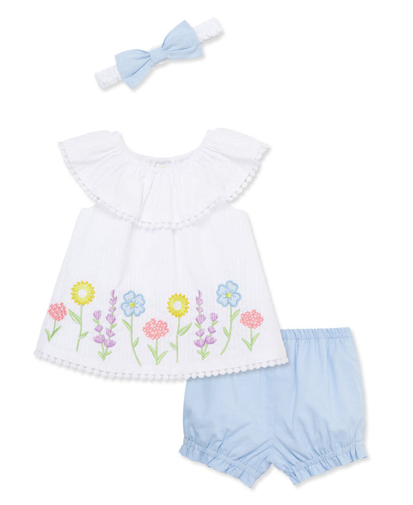 Floral Border Woven Short Set & Headband