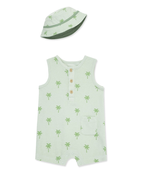 Palm Tree Terry Romper & Hat Set