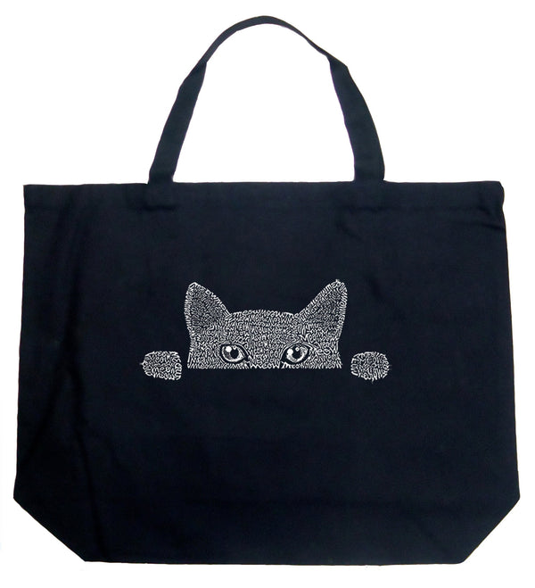 Peeking Cat  - Large Word Art Tote Bag