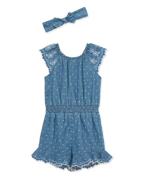Chambray Woven Romper & Headband (12M-24M)