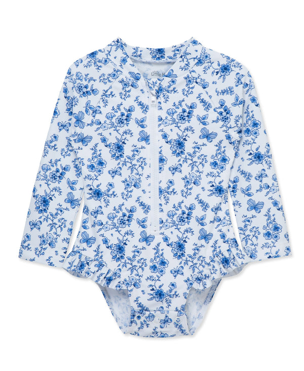 Blue Floral 1-Piece Rashguard Swimsuit (6M-24M)
