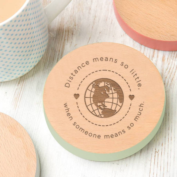 Engraved Long Distance Wooden Coaster