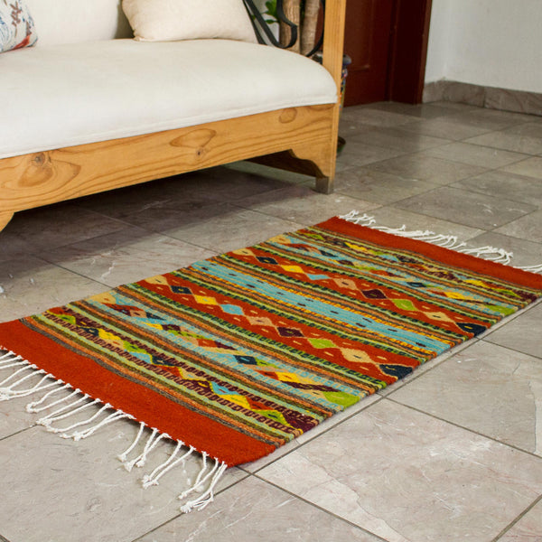 Festive Diamonds Genuine Zapotec Handwoven Rug with Natural Organic Dyes