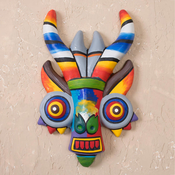 Rainbow Dragon Hand Painted Ceramic Wall Mask