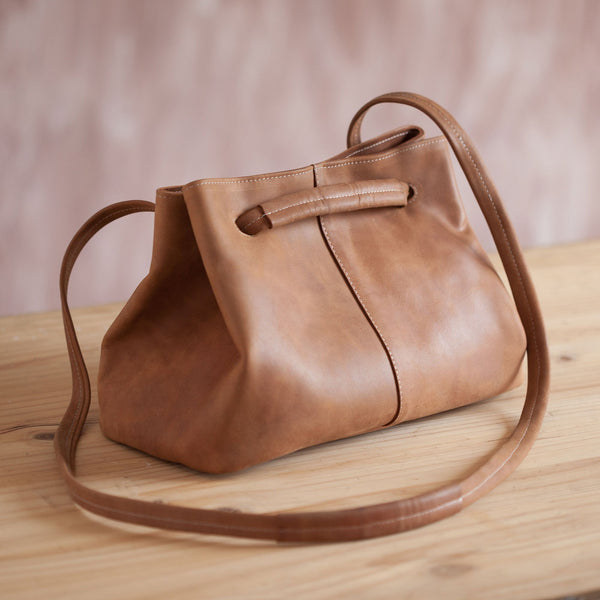 Stylish Sepia Handmade Leather Shoulder Bag in Sepia from Peru
