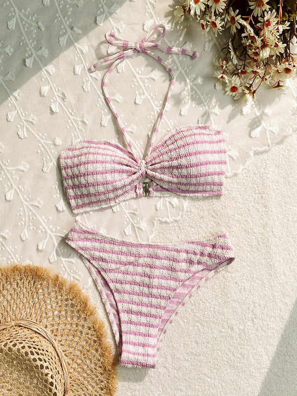 Slider Triangle Bikini Chic Striped Bikini Set Swimsuit for summer