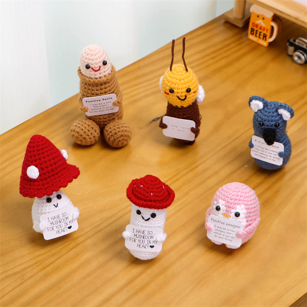 Handmade Crochet Plush Toys – Funny Bee, Koala & Penguin with Inspirational Cards