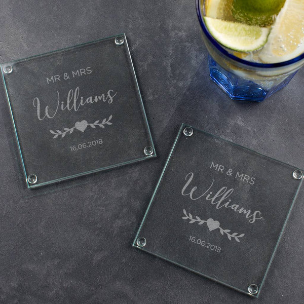 Personalised Glass Wedding Coaster Set