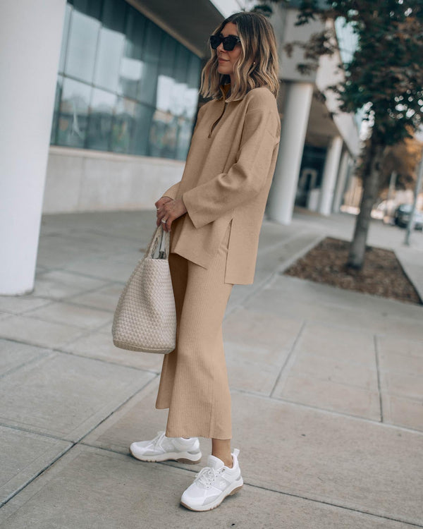 Wide Leg Rib Sweater Pant