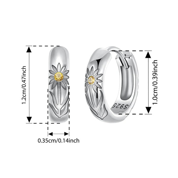 925 Sterling Silver Sunflower Hoop Earrings Yellow CZ Sunshine Plant Ear Buckles for Women Hypoallergenic Birthday Gift