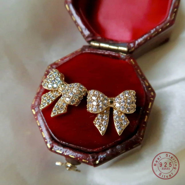 925 Sterling Silver Plating 18K Gold Exquisite Zircon Bow Earring for Women korea High Quality Jewelry Gifts