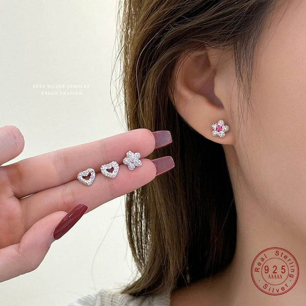 925 Sterling Silver Inlay Sparkling Zircon Star Heart Earrings for Women korea Sweet Exquisite Jewelry Gift