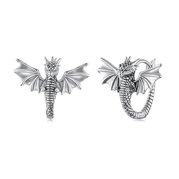 Solid 925 Sterling Silver Flying Dragon Hoop Earrings for Women Teens Animal Huggie Earrings Hoop SCE1889