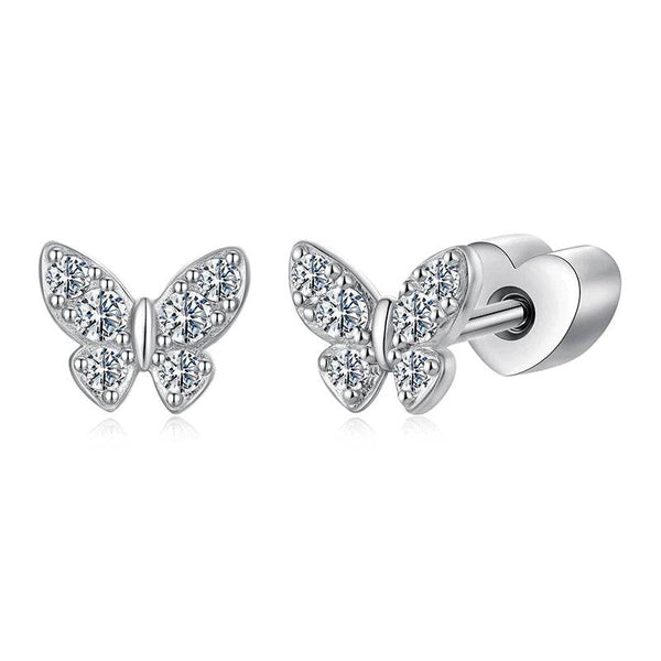 925 Sterling Silver Stud Earrings Charm Jewelry - Butterfly Moissanite - MSE090