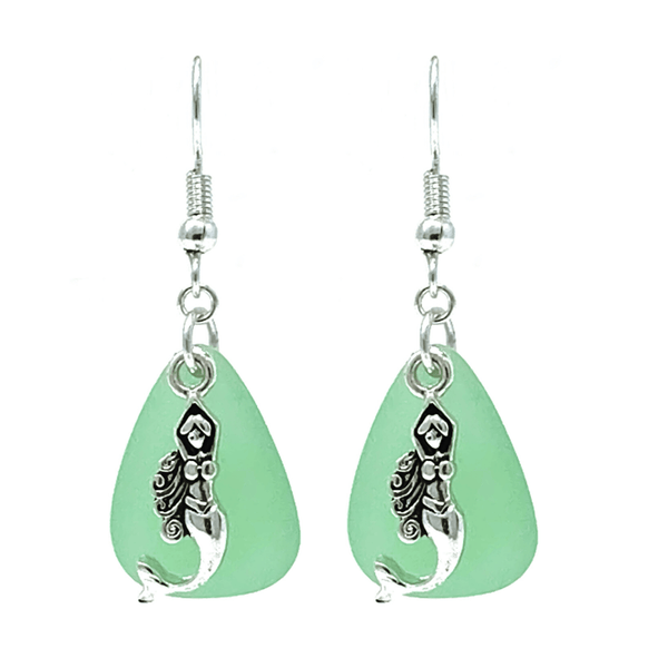 Sea Glass With Silver Mermaid Earrings