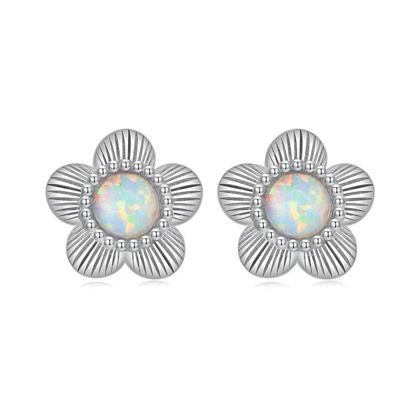 925 Sterling Silver Stud Earrings Charm Jewelry - Opal Flower - BSE1169