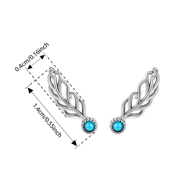 Turquoise Feather Stud Earrings Vintage Oxidized Hollowed Earrings Original For Women Party Gift Minimalist Fine Jewelry
