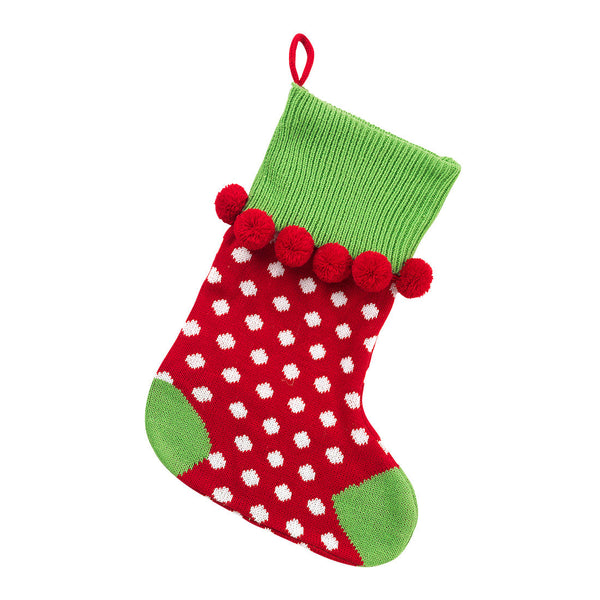 Red Polka Dot Pom-Pom Knit Stocking