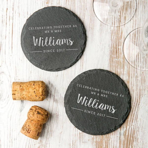Personalised Pair Of 'Mr And Mrs' Slate Coasters