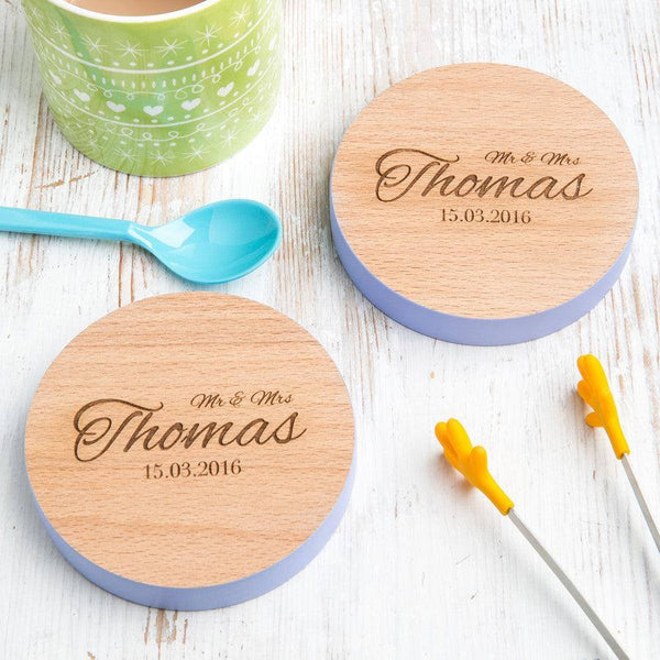 Personalised Mr And Mrs Wedding Date Coasters