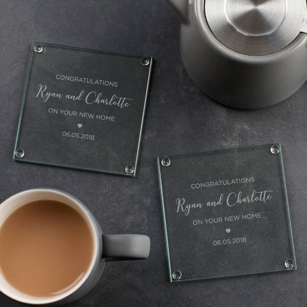 Personalised Housewarming Glass Coaster Set