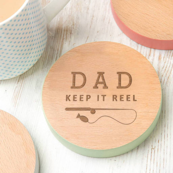 Funny Fishing Gift 'Keep It Reel' Personalised Coaster