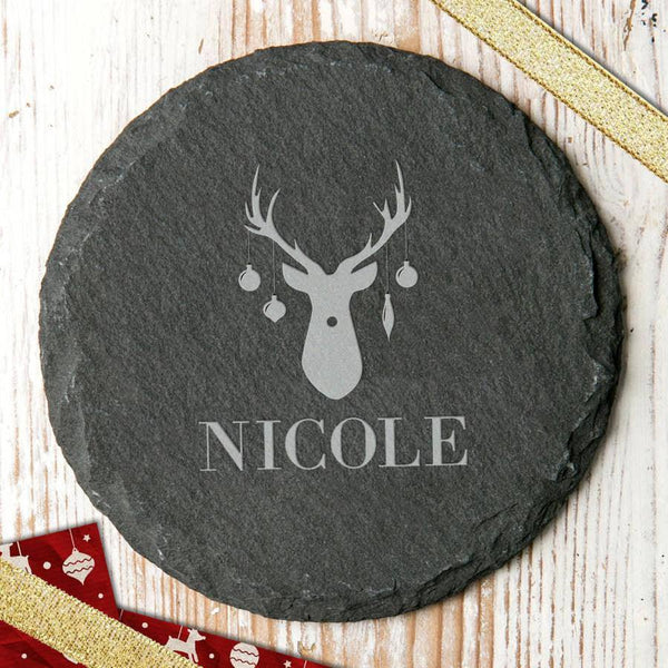 Personalised Reindeer Slate Coaster