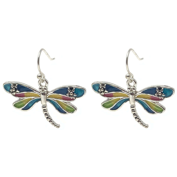 Colorful Silver Dragonfly Earrings